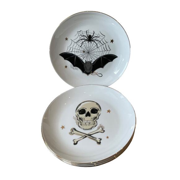 Potter's Studio Halloween Appetizer Plates 6in Bats & Skulls Set of 4 Spooky NEW - Picture 12 of 15